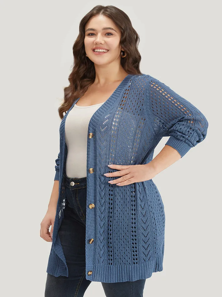 Geometric Eyelet Button Through Breathable Cardigan sold by Bloomchic product image thumbnail 3