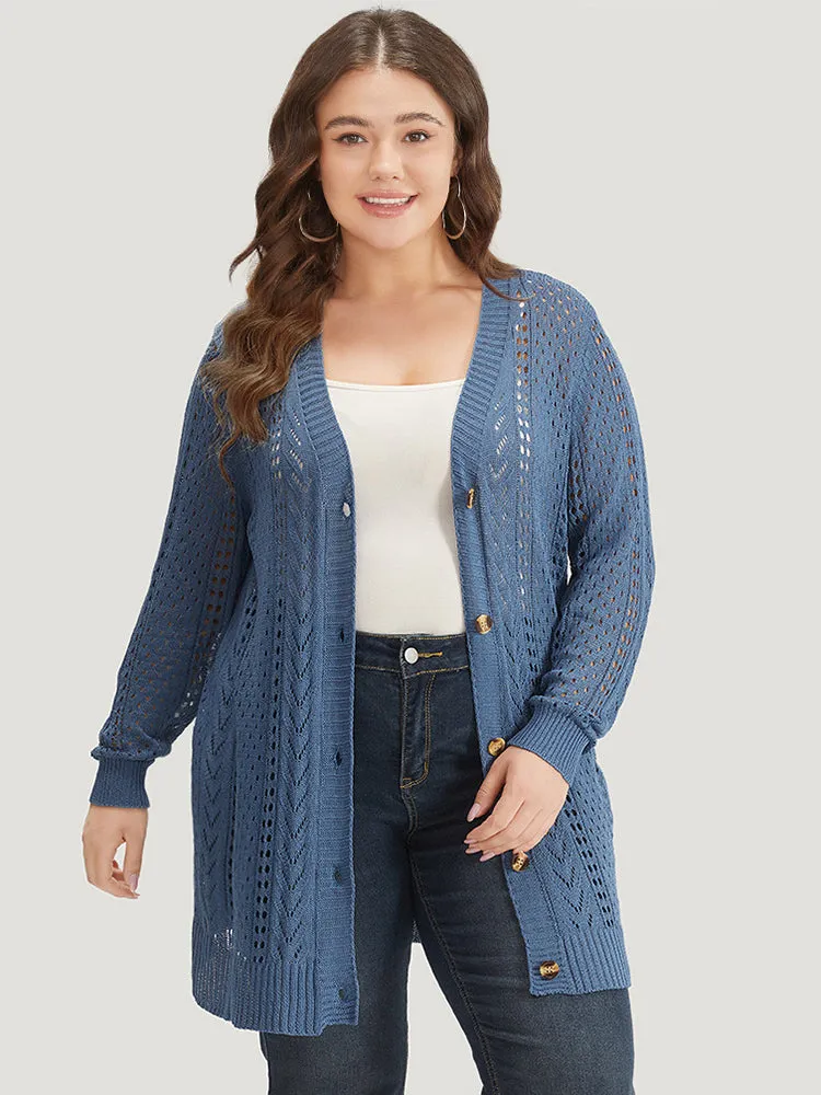 Geometric Eyelet Button Through Breathable Cardigan sold by Bloomchic product image thumbnail 4