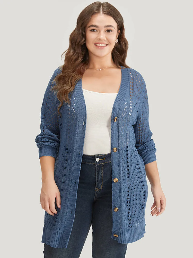 Geometric Eyelet Button Through Breathable Cardigan sold by Bloomchic