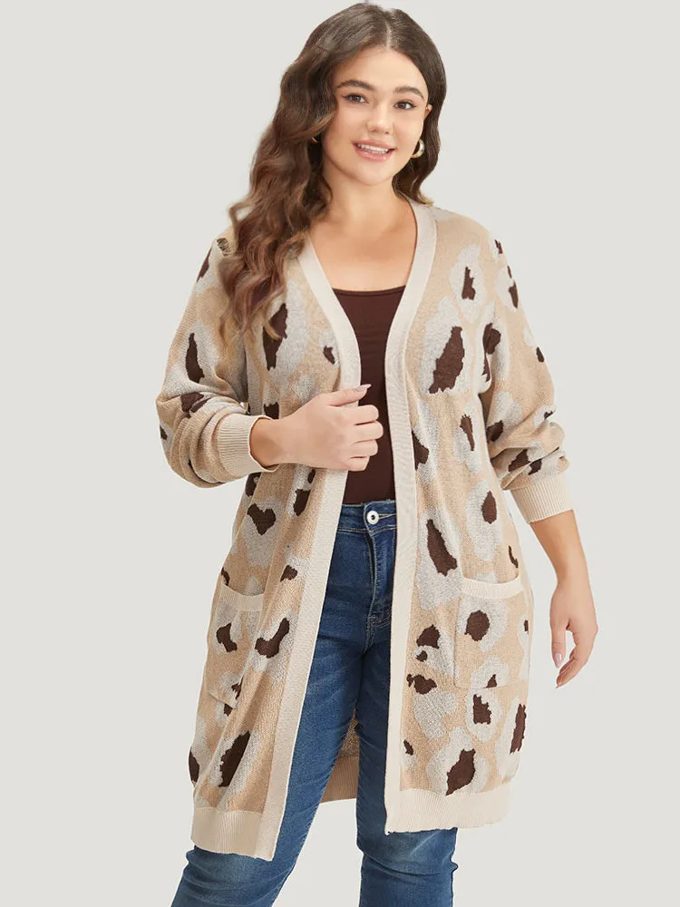 Leopard Print Open Front Patched Pocket Cardigan sold by Bloomchic