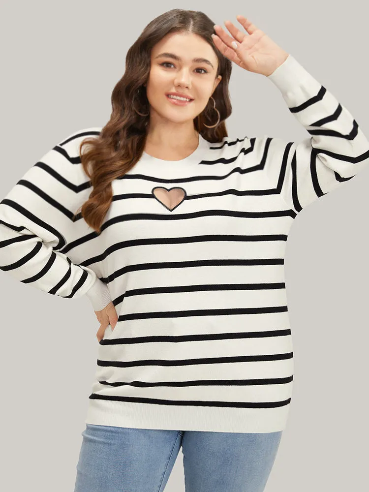 Supersoft Essentials Striped Heart Keyhole Mesh Pullover sold by Bloomchic product image thumbnail 3