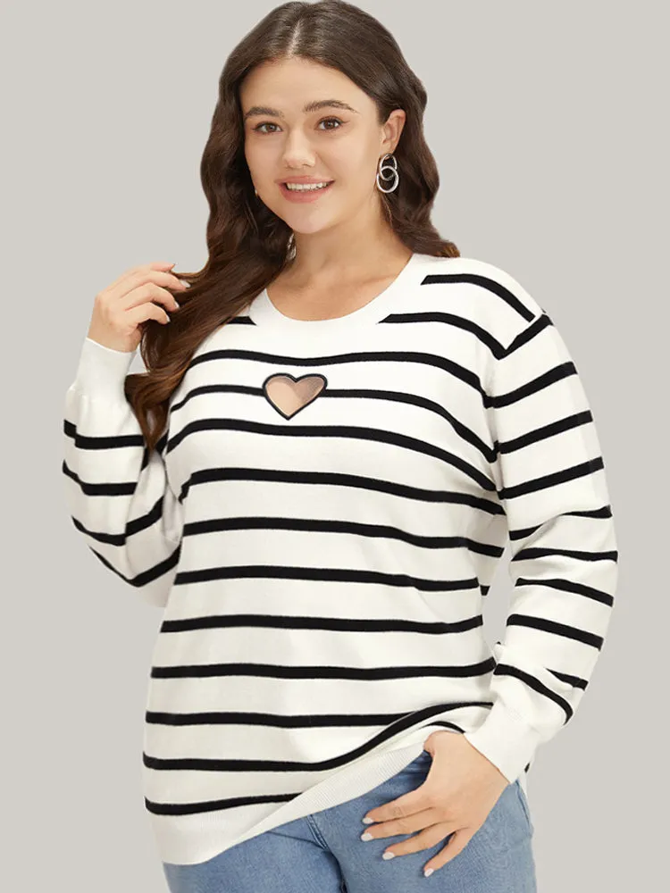 Supersoft Essentials Striped Heart Keyhole Mesh Pullover sold by Bloomchic product image thumbnail 4