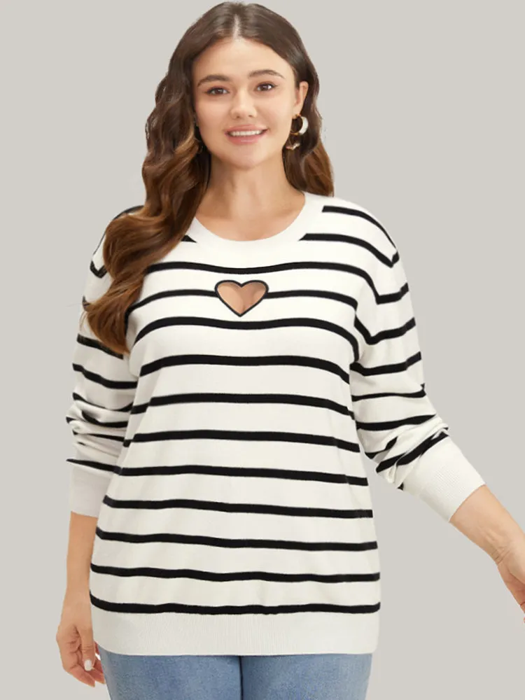 Supersoft Essentials Striped Heart Keyhole Mesh Pullover sold by Bloomchic