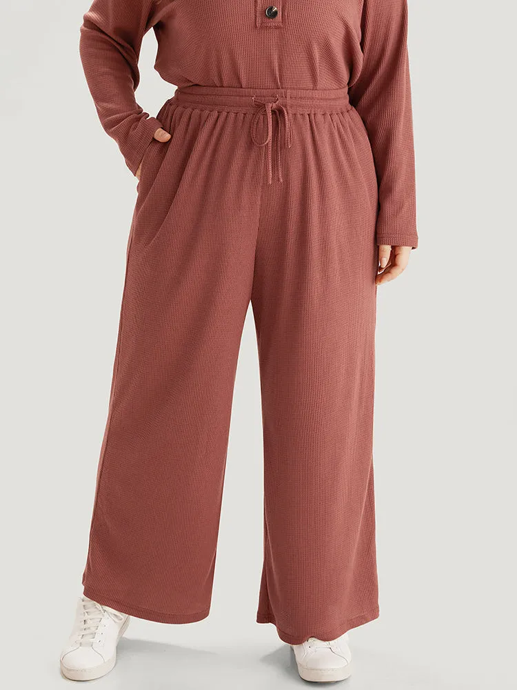 Plain Waffle Knit Drawstring Elastic Waist Woven Pants sold by Bloomchic