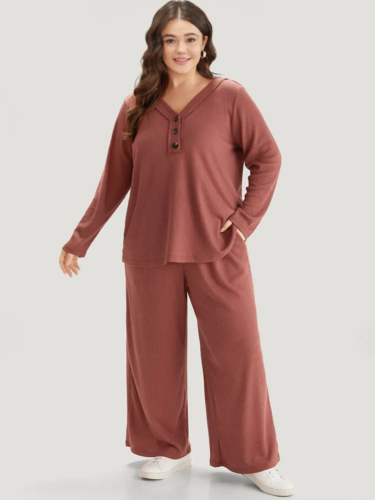 Plain Waffle Knit Drawstring Elastic Waist Woven Pants sold by Bloomchic product image thumbnail 2