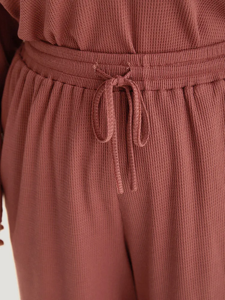 Plain Waffle Knit Drawstring Elastic Waist Woven Pants sold by Bloomchic product image thumbnail 5