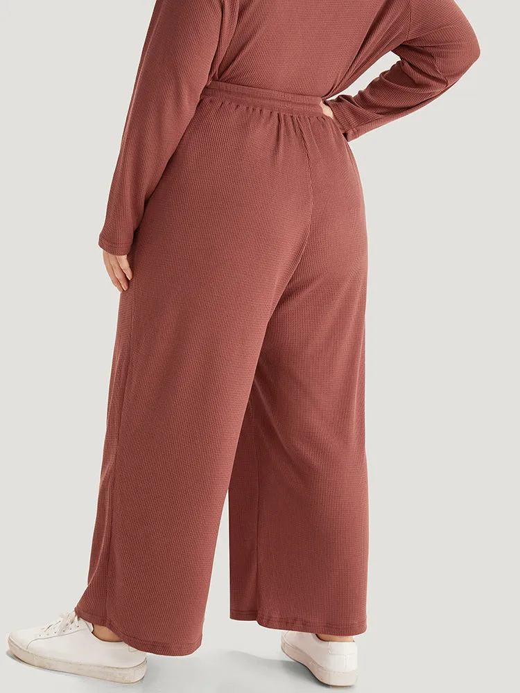 Plain Waffle Knit Drawstring Elastic Waist Woven Pants sold by Bloomchic product image thumbnail 4