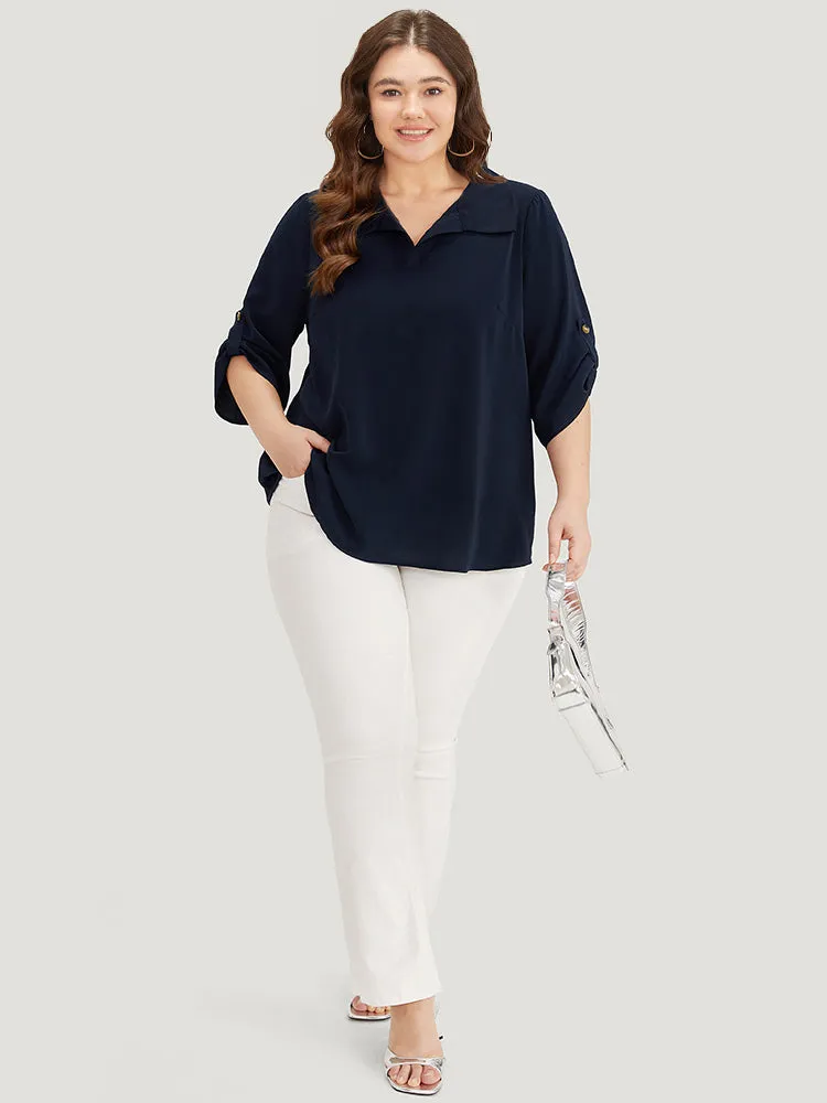 Plain Shirt Collar Roll Tab Sleeve Blouse sold by Bloomchic product image thumbnail 3