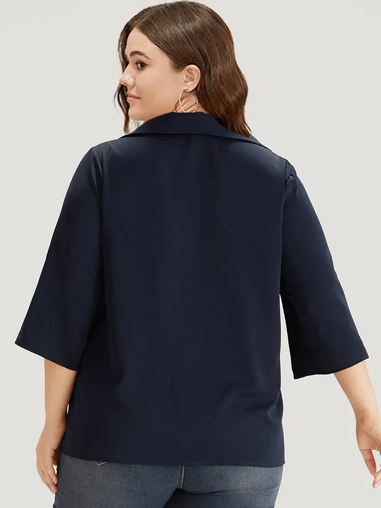 Plain Shirt Collar Roll Tab Sleeve Blouse sold by Bloomchic product image thumbnail 4