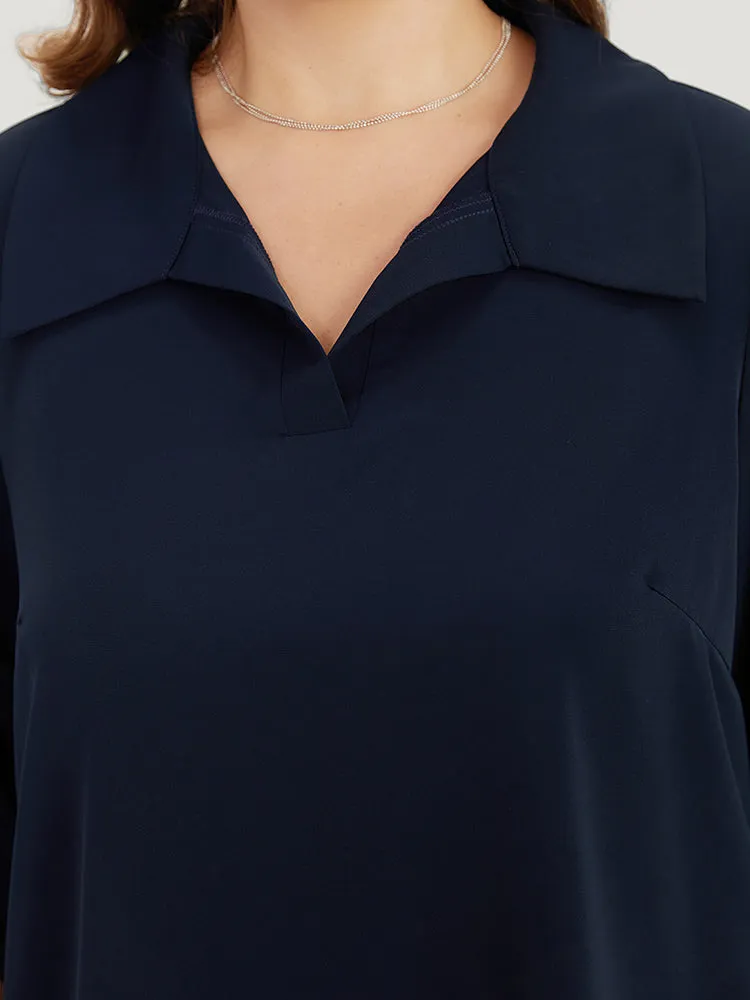 Plain Shirt Collar Roll Tab Sleeve Blouse sold by Bloomchic product image thumbnail 5