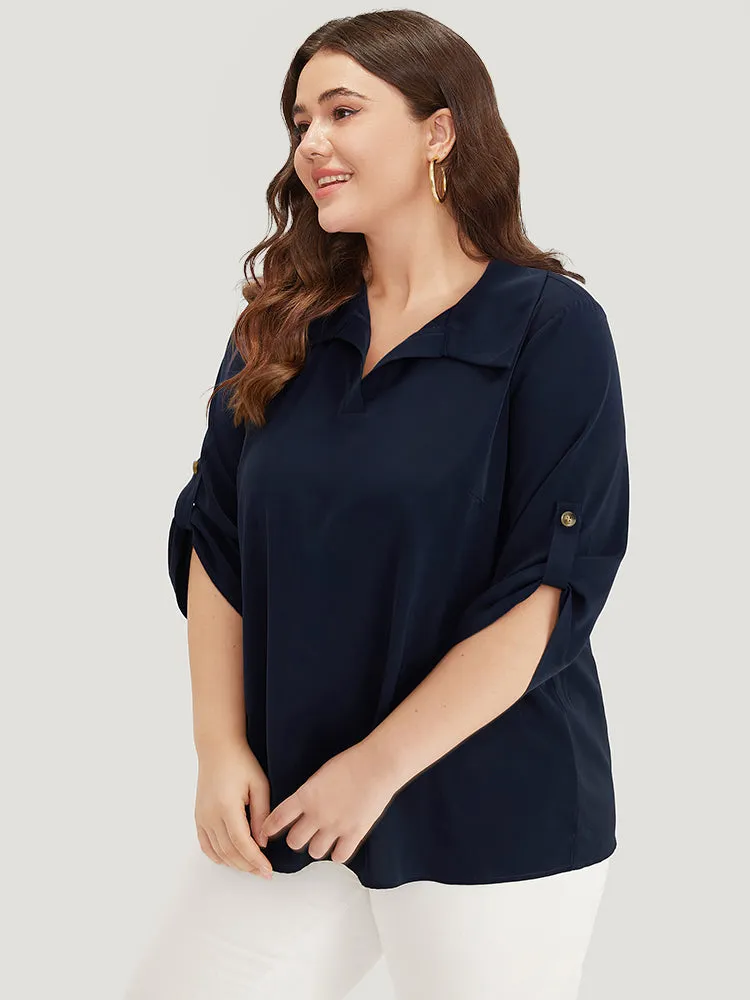 Plain Shirt Collar Roll Tab Sleeve Blouse sold by Bloomchic product image thumbnail 2