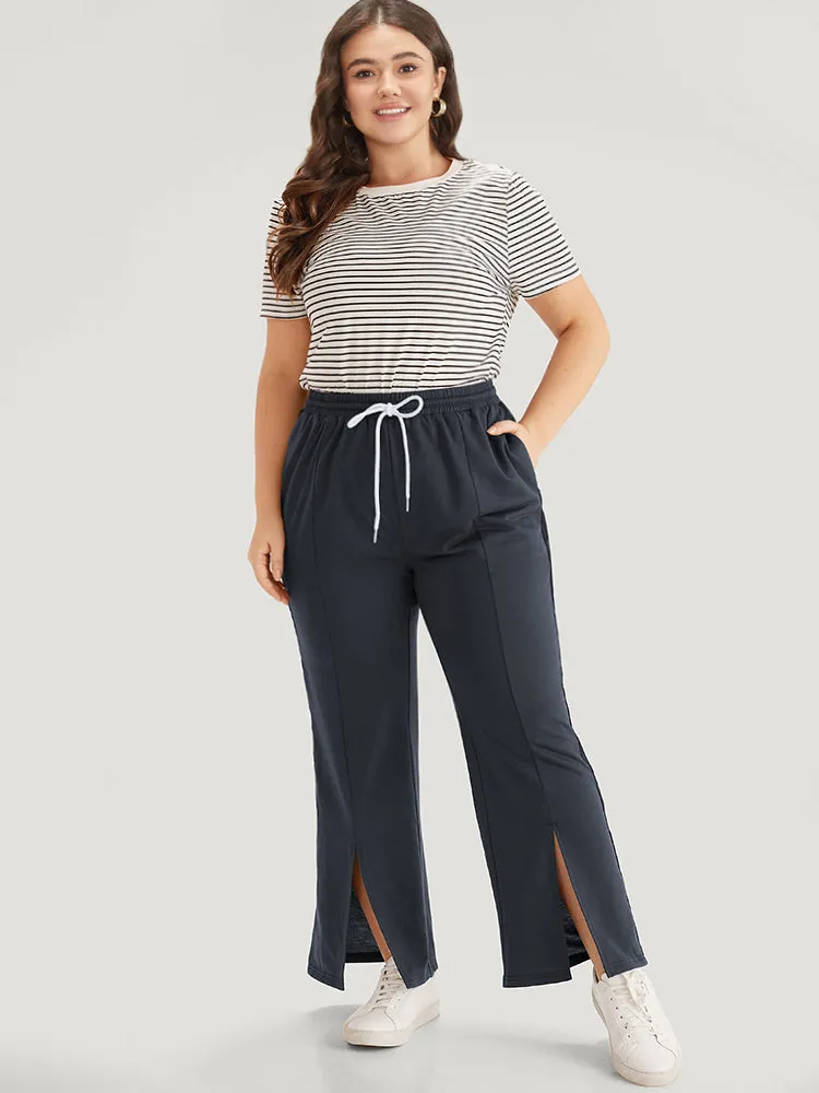 Contrast Patchwork Pocket Drawstring Split Hem Sweatpants sold by Bloomchic product image thumbnail 3