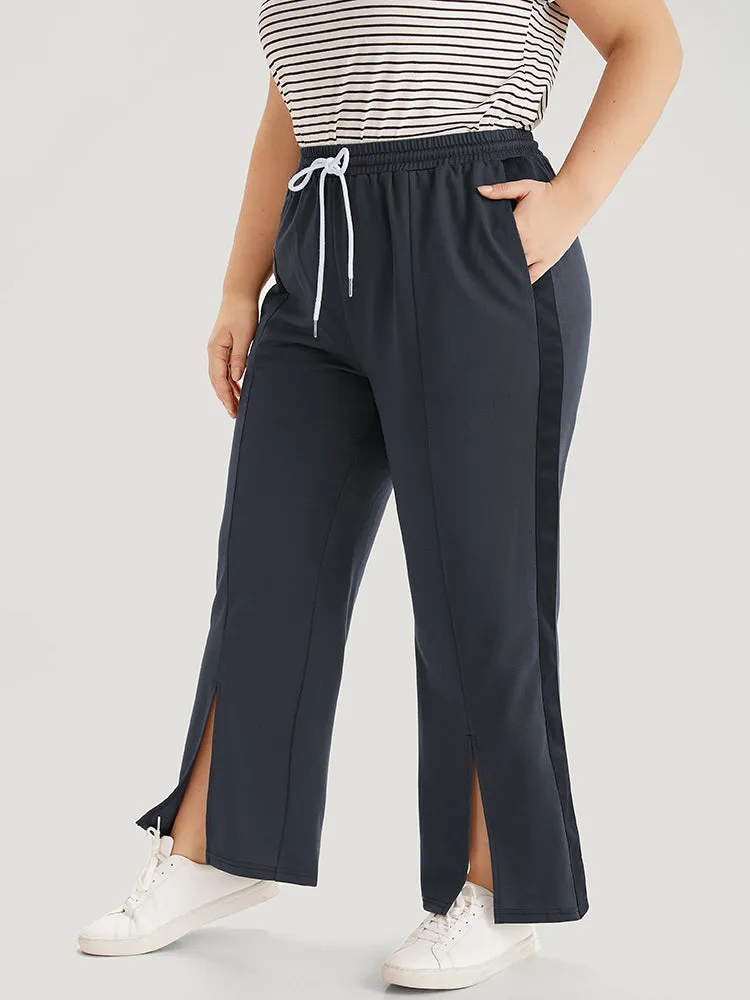 Contrast Patchwork Pocket Drawstring Split Hem Sweatpants sold by Bloomchic product image thumbnail 2