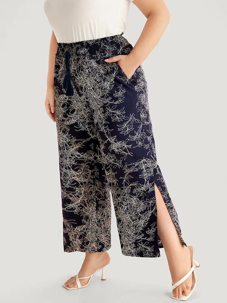 Graphic Print Shirred Split Side Tassels Ties Pants sold by Bloomchic
