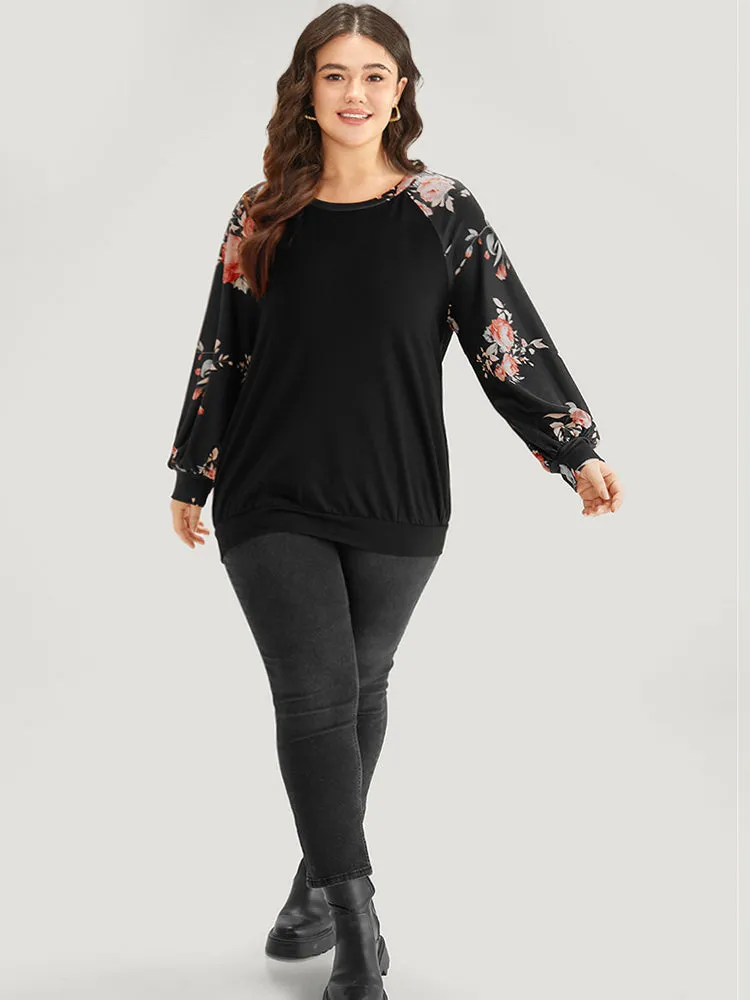 Floral Print Raglan Sleeve Patchwork Sweatshirt sold by Bloomchic product image thumbnail 4