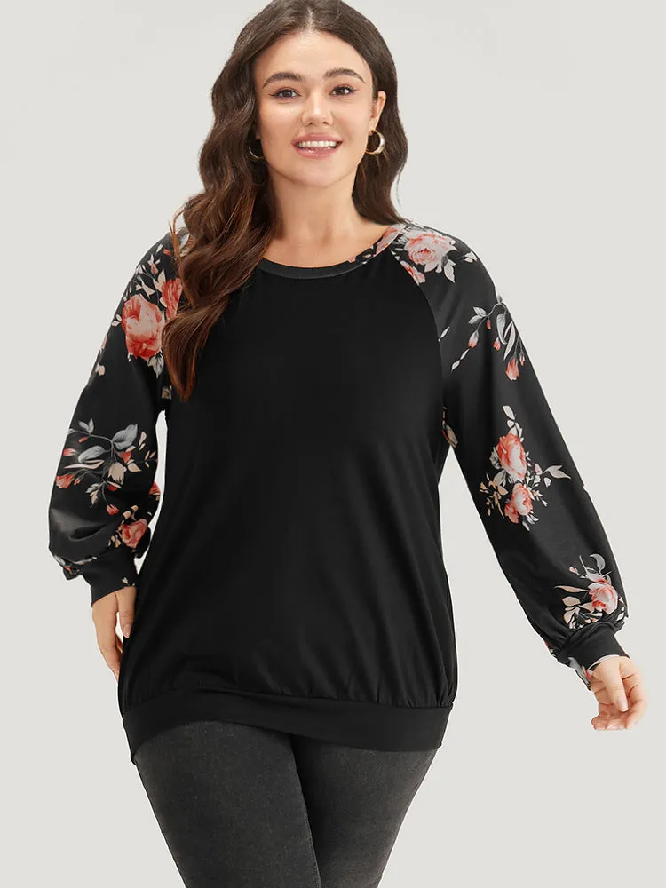 Floral Print Raglan Sleeve Patchwork Sweatshirt sold by Bloomchic