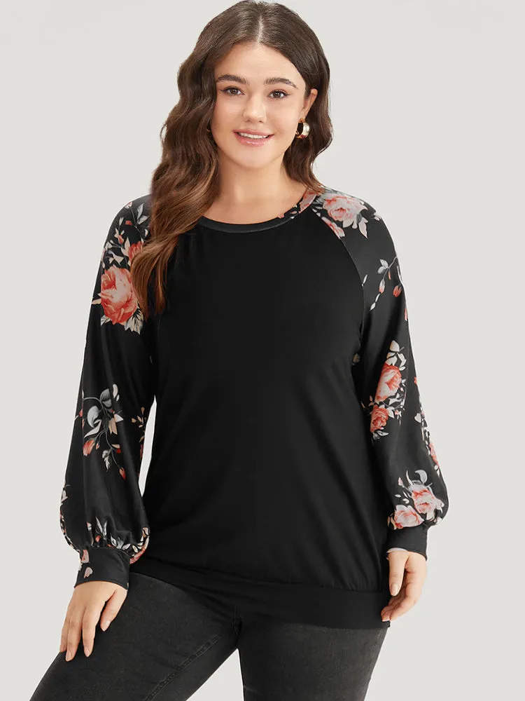 Floral Print Raglan Sleeve Patchwork Sweatshirt sold by Bloomchic product image thumbnail 3