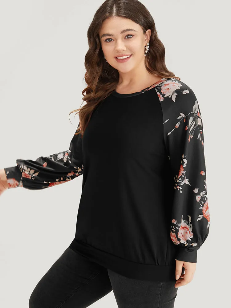 Floral Print Raglan Sleeve Patchwork Sweatshirt sold by Bloomchic product image thumbnail 5