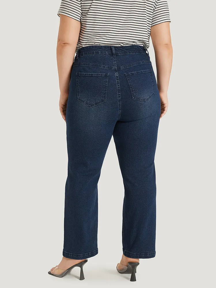 Plain Button Detail High Rise Dark Wash Jeans sold by Bloomchic product image thumbnail 5