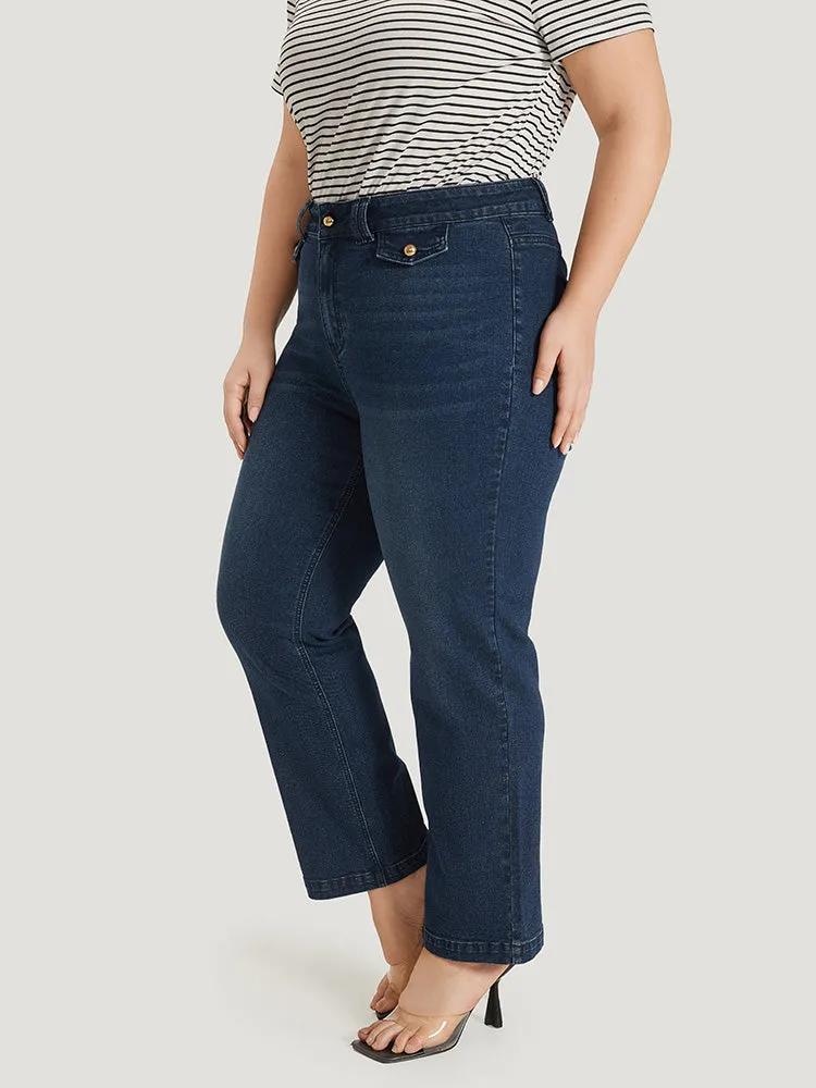 Plain Button Detail High Rise Dark Wash Jeans sold by Bloomchic product image thumbnail 4