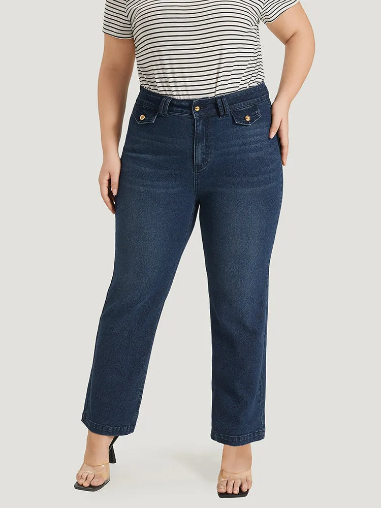 Plain Button Detail High Rise Dark Wash Jeans sold by Bloomchic product image thumbnail 2