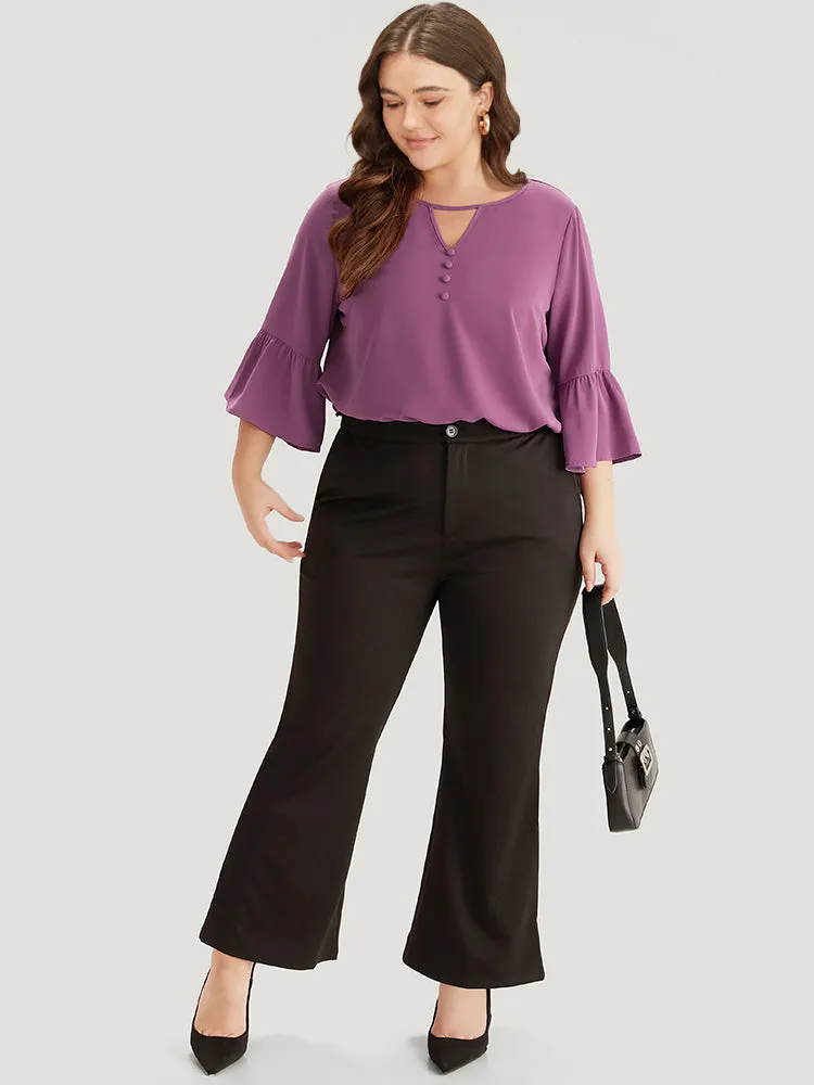 Plain Keyhole Bell Sleeve Button Detail Blouse sold by Bloomchic product image thumbnail 4