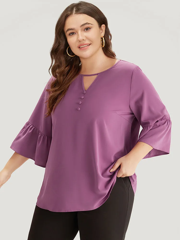 Plain Keyhole Bell Sleeve Button Detail Blouse sold by Bloomchic product image thumbnail 2