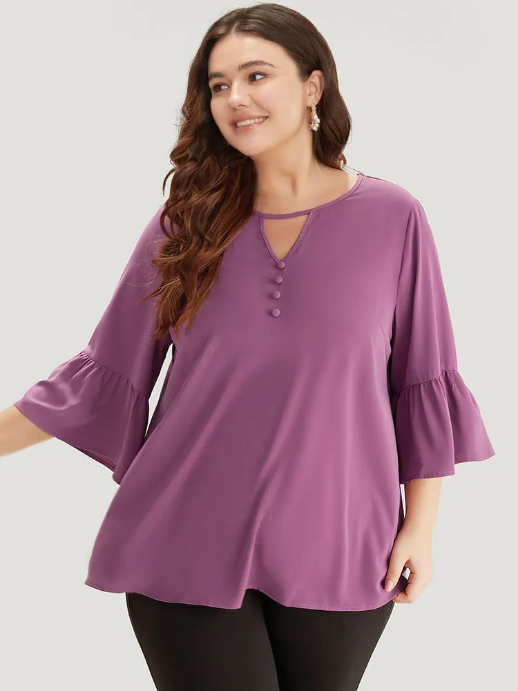 Plain Keyhole Bell Sleeve Button Detail Blouse sold by Bloomchic product image thumbnail 3