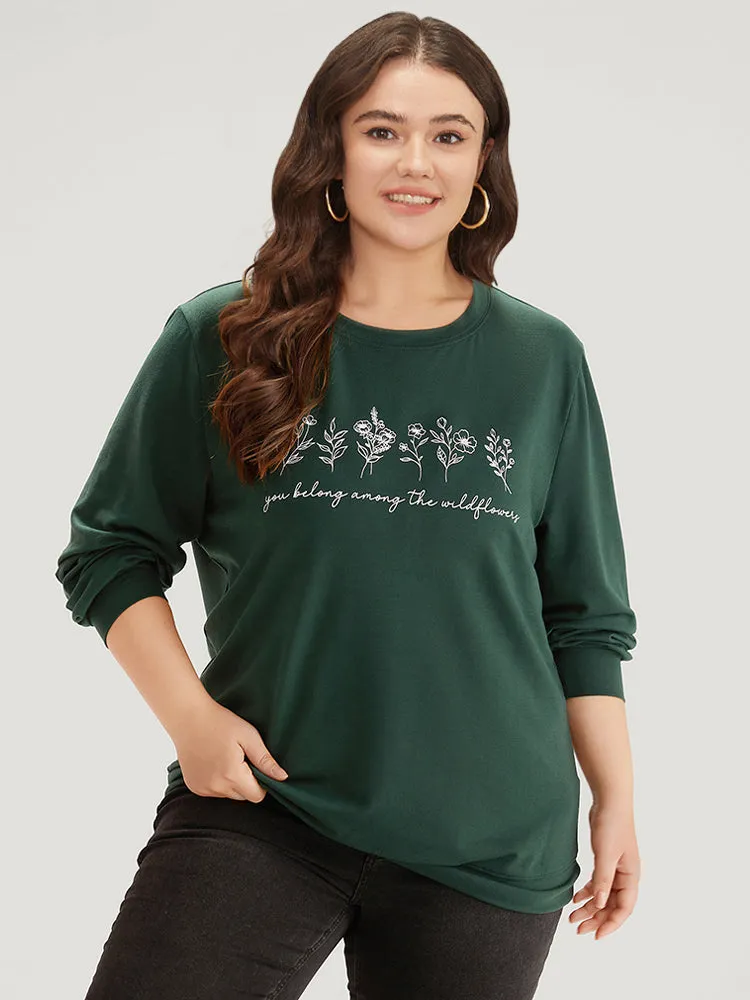 Floral Print Elastic Cuffs Round Neck Sweatshirt sold by Bloomchic product image thumbnail 4