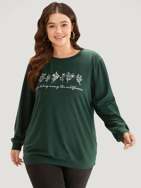 Floral Print Elastic Cuffs Round Neck Sweatshirt sold by Bloomchic