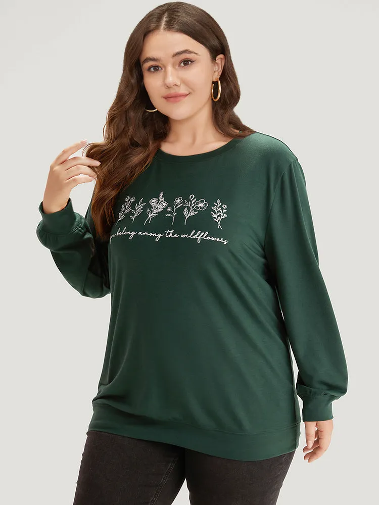 Floral Print Elastic Cuffs Round Neck Sweatshirt sold by Bloomchic product image thumbnail 3