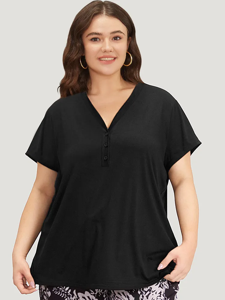 Plain V Neck Button Up Sleep Top sold by Bloomchic