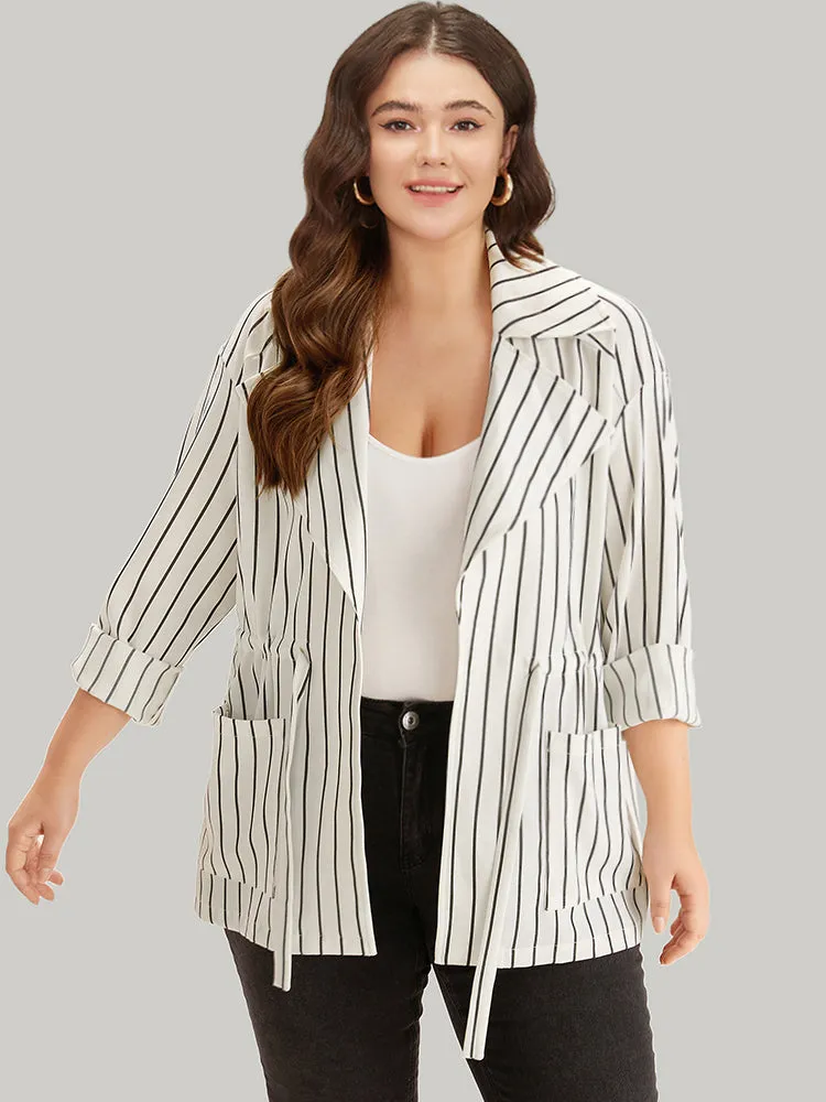 Striped Suit Collar Drawstring Patched Pocket Coat sold by Bloomchic product image thumbnail 5