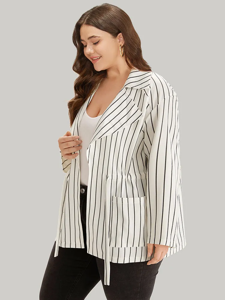 Striped Suit Collar Drawstring Patched Pocket Coat sold by Bloomchic product image thumbnail 2