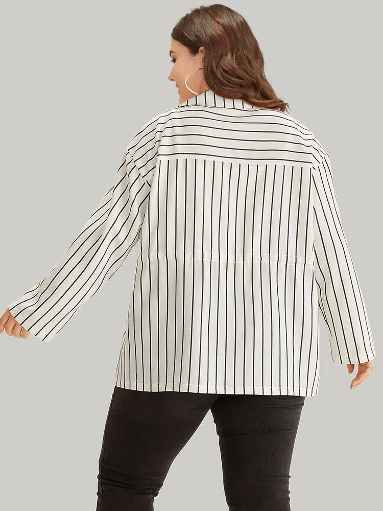 Striped Suit Collar Drawstring Patched Pocket Coat sold by Bloomchic product image thumbnail 3