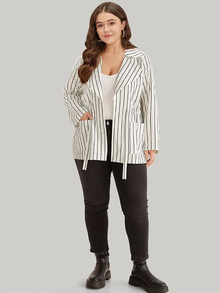 Striped Suit Collar Drawstring Patched Pocket Coat sold by Bloomchic product image thumbnail 4