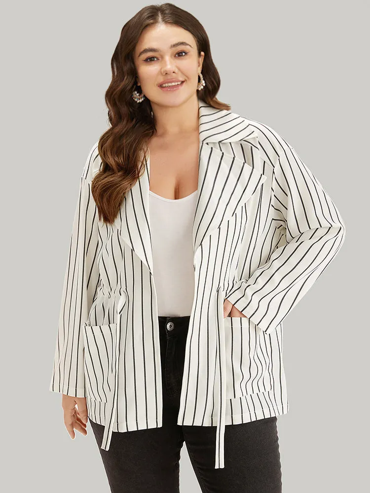 Striped Suit Collar Drawstring Patched Pocket Coat sold by Bloomchic