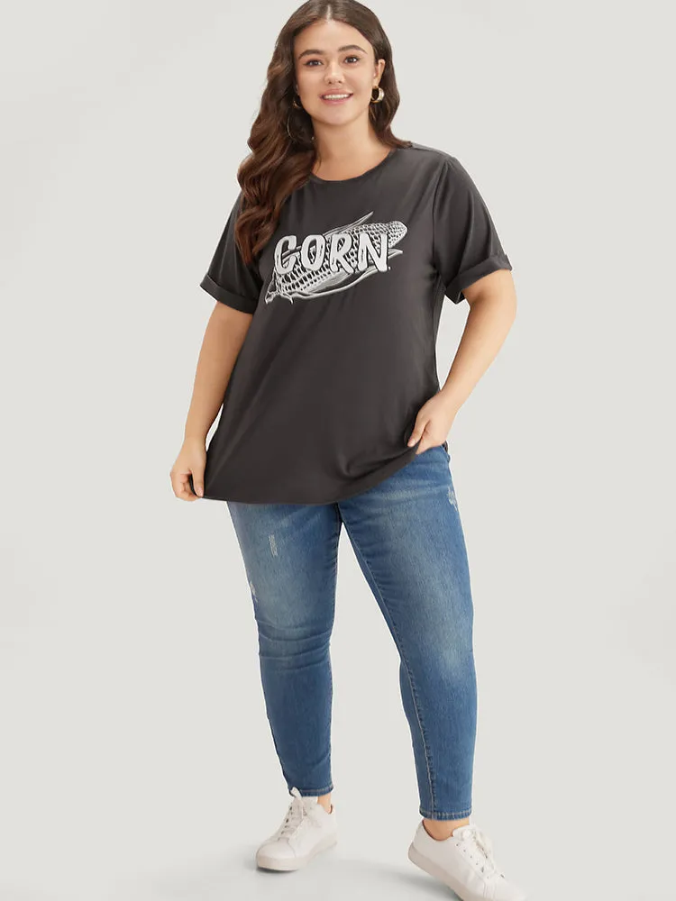 Corn Print Round Neck Roll Sleeve T-shirt sold by Bloomchic product image thumbnail 3