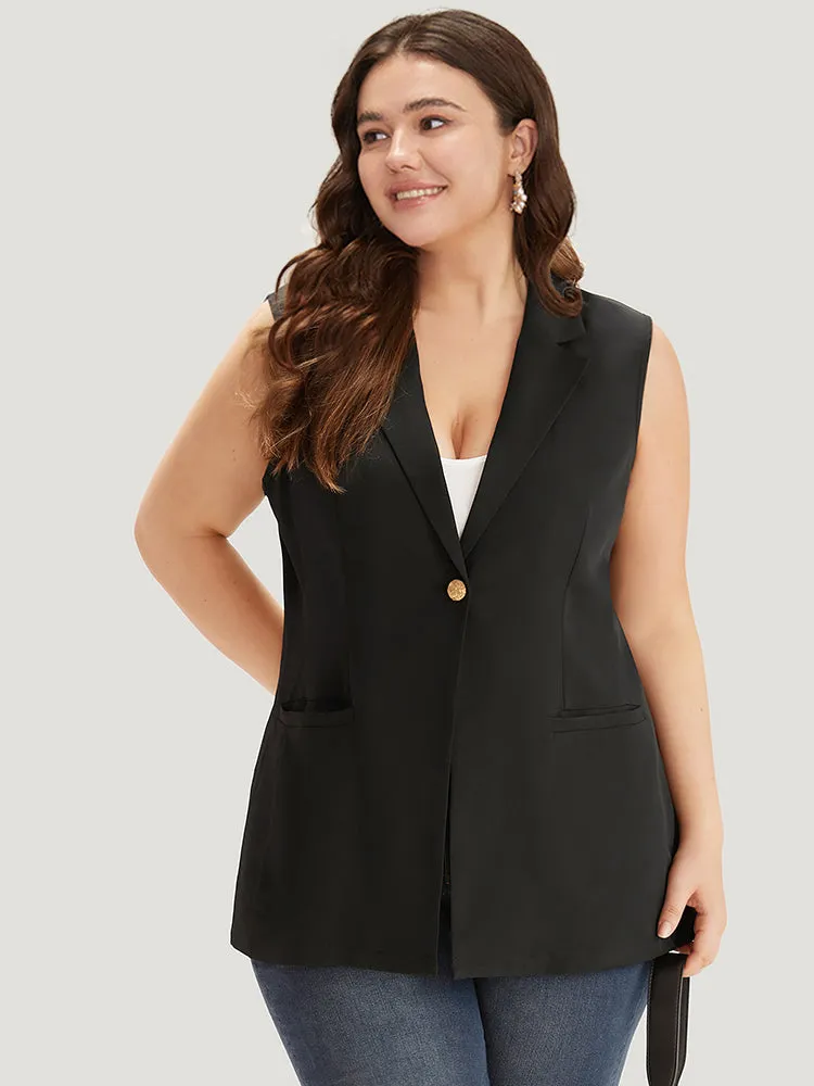 Plain Buckle Detail Lapel Collar Pocket Sleeveless Blazer sold by Bloomchic