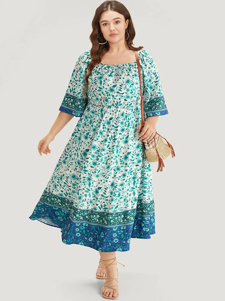 Floral Print Patchwork Square Neck Raglan Sleeve Dress sold by Bloomchic product image thumbnail 3