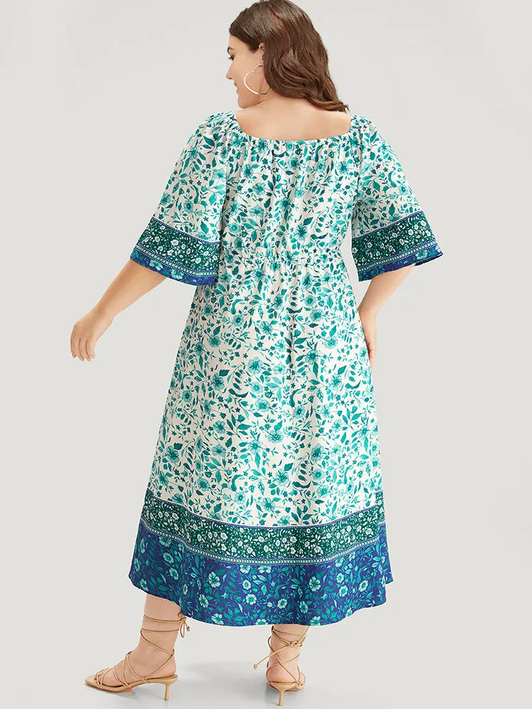 Floral Print Patchwork Square Neck Raglan Sleeve Dress sold by Bloomchic product image thumbnail 4
