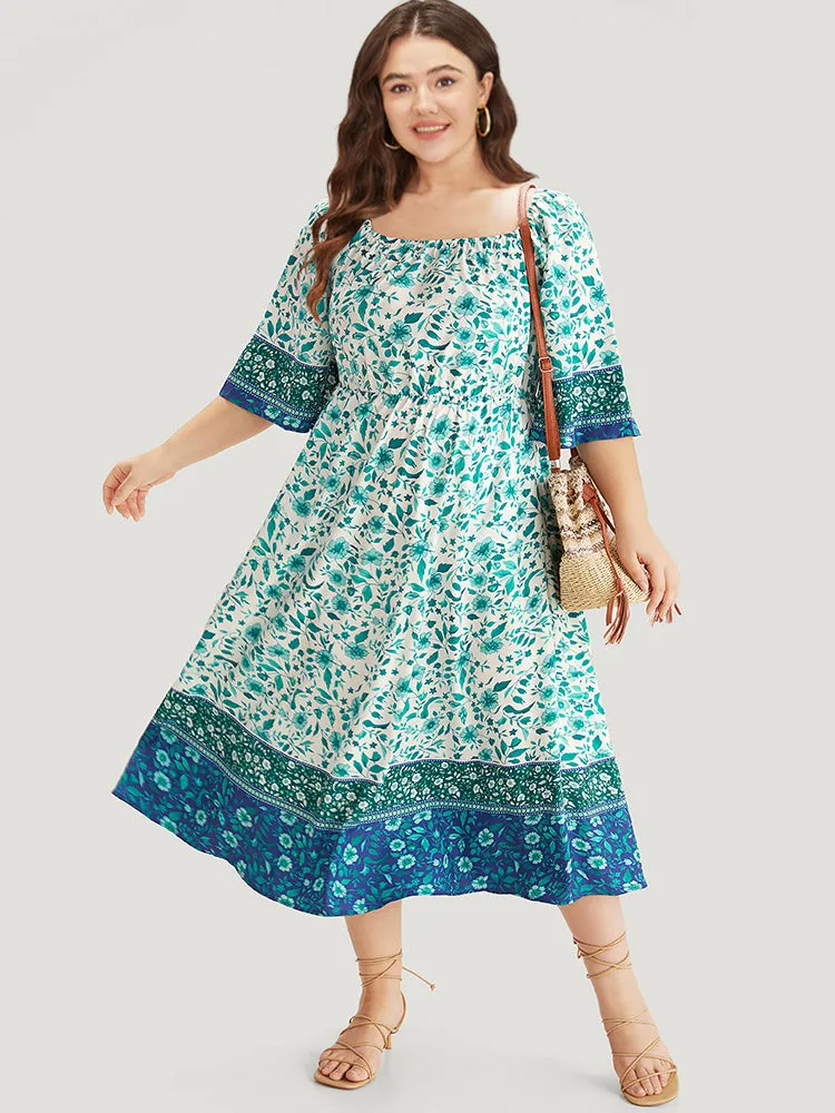 Floral Print Patchwork Square Neck Raglan Sleeve Dress sold by Bloomchic product image thumbnail 5