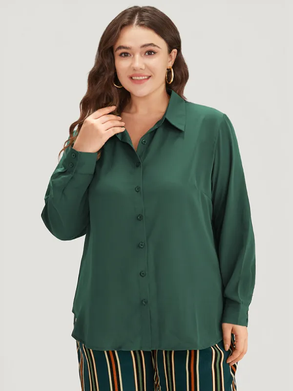 Plain Button Through Shirt Collar Woven Top sold by Bloomchic