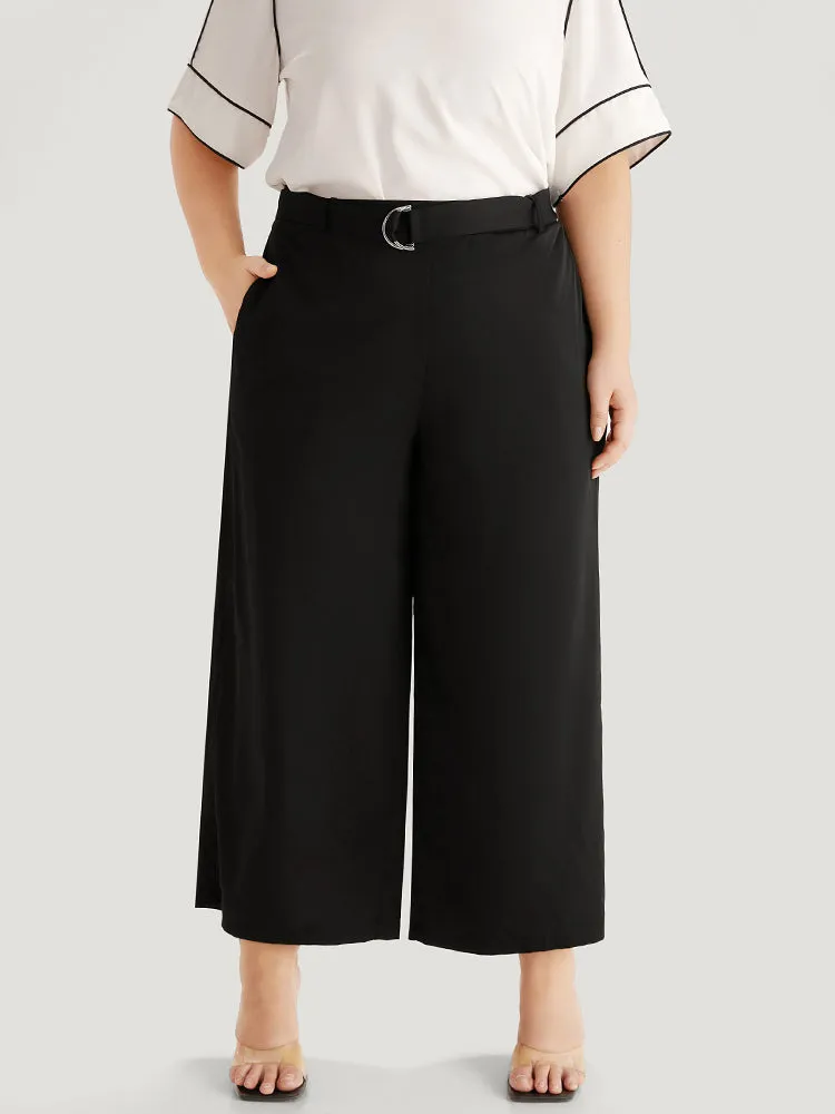 Plain Belted Buckle Detail Woven Pants sold by Bloomchic