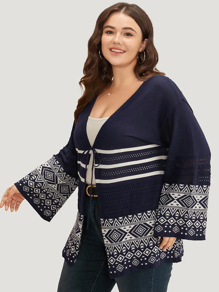 Bandana Print Geo Eyelet Ties Front Cardigan sold by Bloomchic product image thumbnail 4