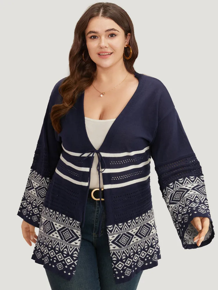 Bandana Print Geo Eyelet Ties Front Cardigan sold by Bloomchic product image thumbnail 3