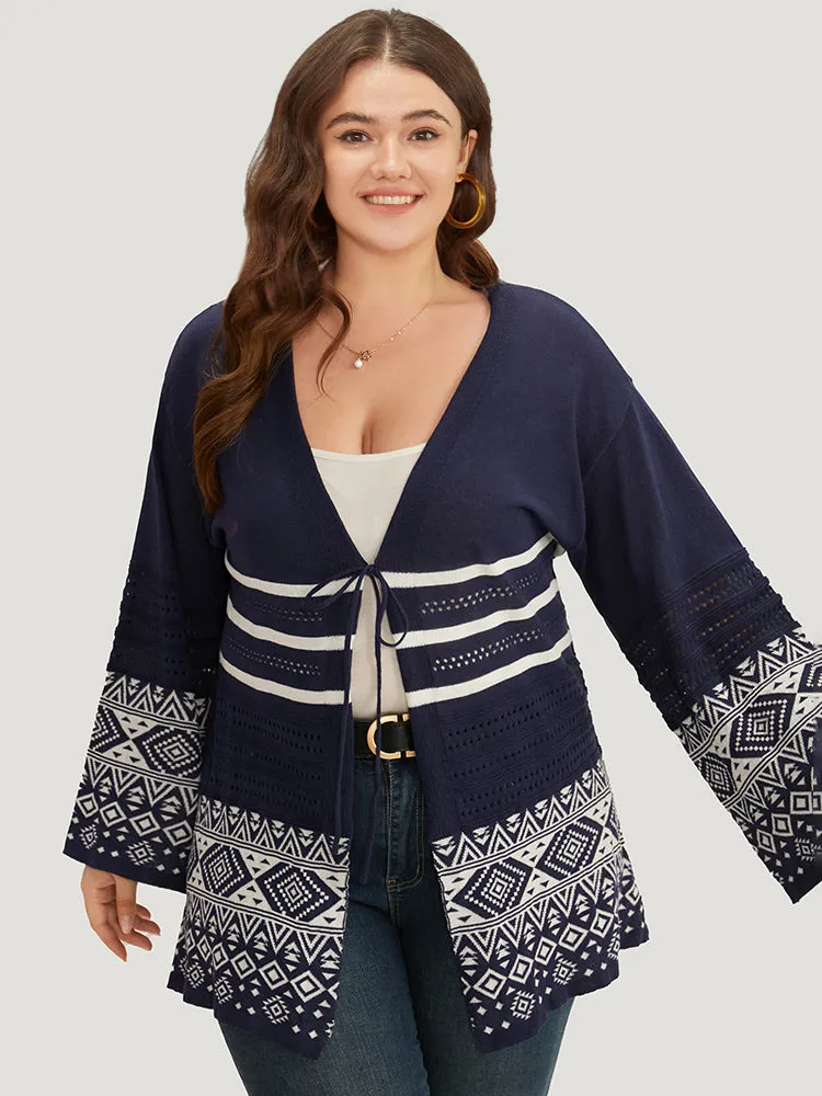 Bandana Print Geo Eyelet Ties Front Cardigan sold by Bloomchic