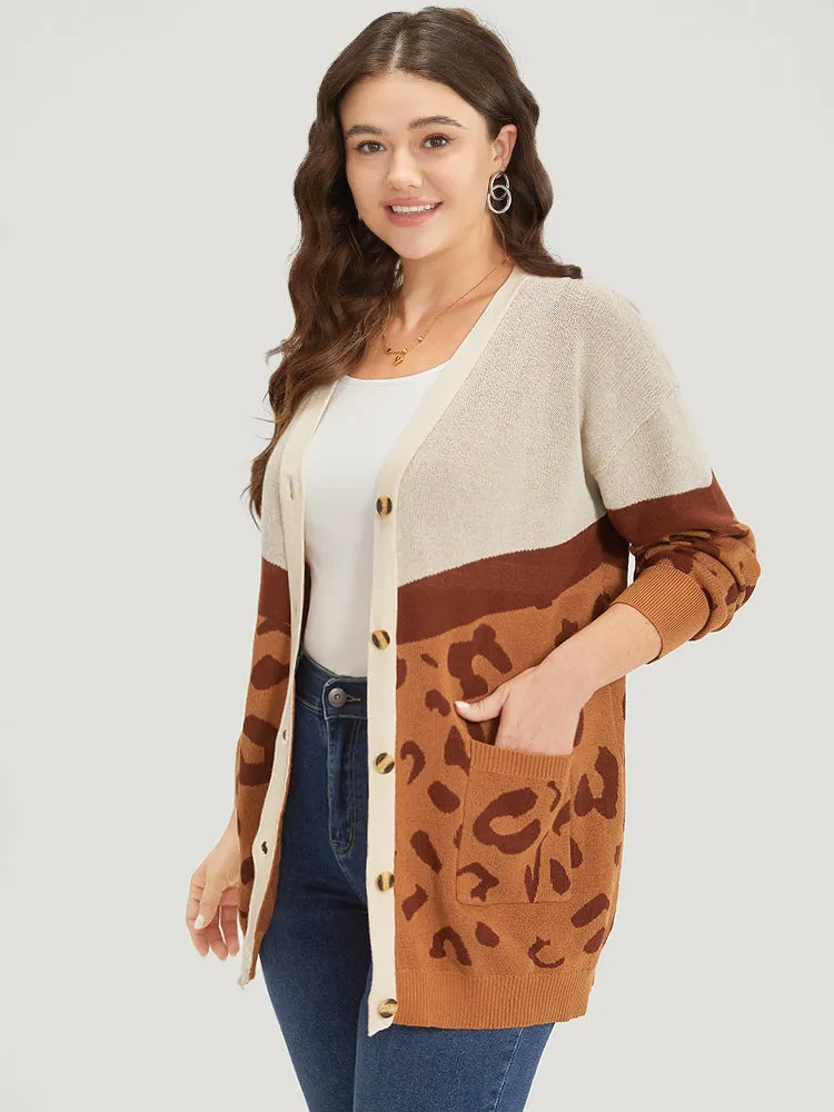 Leopard Print Contrast Button Down Patched Pocket Cardigan sold by Bloomchic product image thumbnail 3