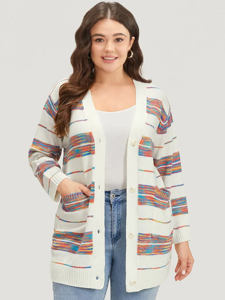 Ombre Patchwork Button Through Patched Pocket Cardigan sold by Bloomchic