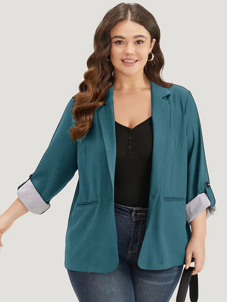 Contrast Suit Collar Button Up Pocket Tab Sleeve Blazer sold by Bloomchic